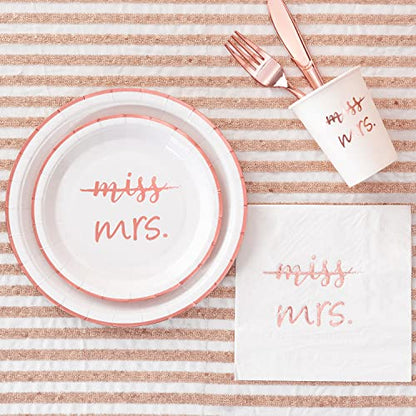  Rose Gold Miss To Mrs Napkins Plates Cups Set For Bridal Shower Engagement Bachelorette Party Decorations Supplies, Disposable Tableware Set Of 24 (9" & 7" Plates, Luncheon Napkin, 9oz Cups)