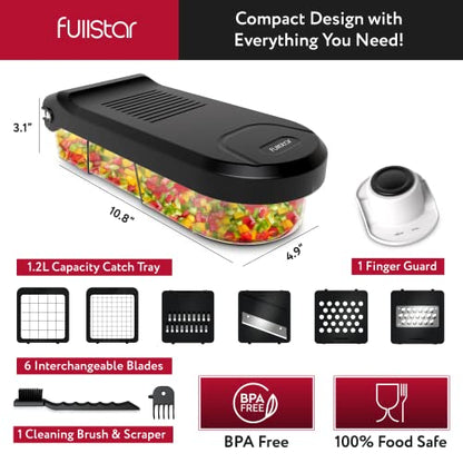  Fullstar Compact Vegetable Chopper - Vegetable Cutter, Food Chopper, Veggie Chopper, Onion Chopper, Vegetable Chopper With Container, Vegetable Slicer, Vegetable Cutter, Mandoline Slicer (6 Inserts)