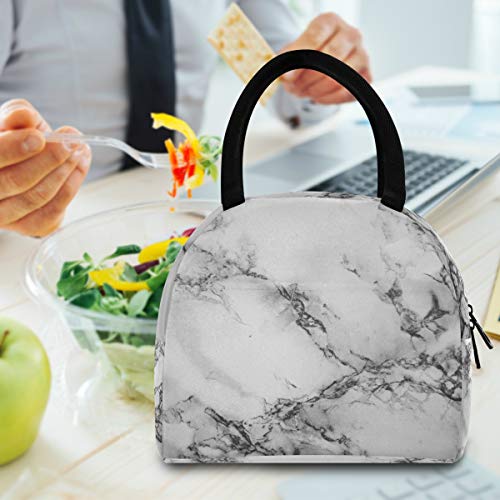  Senya Lunch Bag, White Marble Black Texture Insulated Lunch Box Cooler Bag Tote Bag For Women Kids/Picnic/School/Work