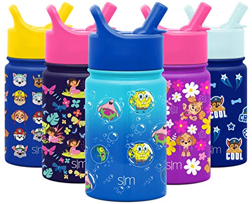  Kids Water Bottle With Straw Lid | Insulated Stainless Steel Reusable Tumbler For Toddlers, Girls, Boys | Summit Collection | 10oz, SpongeBob Bubbles