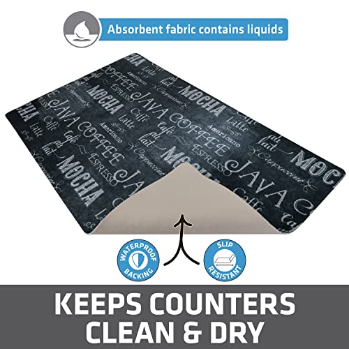  Coffee Maker Mat, (Coffee Station Bar Accessory) Protects Kitchen Countertops From Spills, Stains & Scratches - Absorbent/Waterproof/Machine Washable (USA Made) (12” X 20”) (Java Chalkboard)