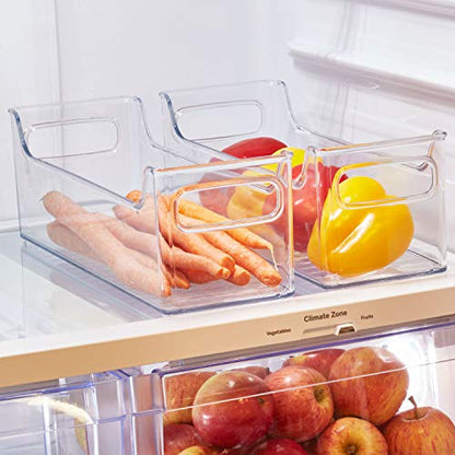  BPA-Free Plastic Pantry And Kitchen Storage, Freezer And Fridge Organizer Bin With Easy Grip Handles – 14.5" X 5" X 5", Set Of 2, Clear