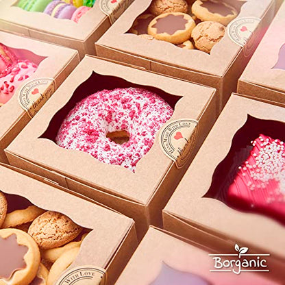  The Strongest 4x4x2.5 Inches Mini Cake Boxes On Amazon [50 Pack] - 2x Thicker And Oil-Resistant | Premium Brown Boxes With Window For Individual Donut, Mini Cookies, Dessert & Macarons - Unbeatable Durability And Protection!