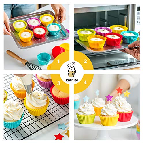  Katbite Silicone Cupcake Baking Cups 24 Pack, Heavy Duty Silicone Baking Cups, Reusable & Non-stick Muffin Cupcake Liners Holders Set For Party Halloween Christmas Bakery Molds Supplies