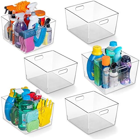  Clear Plastic Storage Bins – XL 4 Pack Perfect Kitchen Organization Or Pantry Storage – Fridge Organizer, Pantry Organization And Storage Bins, Cabinet Organizers