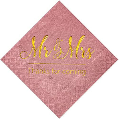  Wedding Napkins Mr Mrs Burgundy Silver Cocktail Beverage Dessert Disposable Napkins For Wedding Shower Engagement Party Decorations, Wedding Table Decor, 100 Pcs, 3-Ply