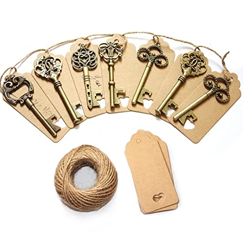 Wedding Favors Skeleton Key Bottle Opener With Escort Card Tag And Key Chains For Guests Party Favors Rustic Decoration (Bronze 75pcs)…