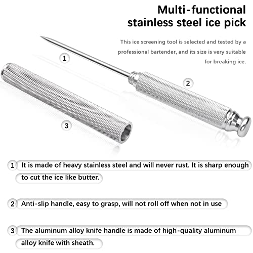  Ice Picks Aluminium Alloy Handle Stainless Steel Knife With Safety Cover Ice Tool Kitchen Tool For Restaurant Bar Home (Silver)