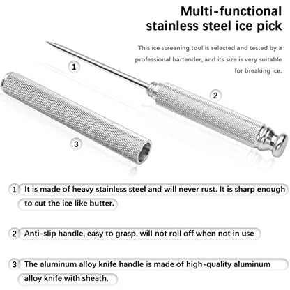  Ice Picks Aluminium Alloy Handle Stainless Steel Knife With Safety Cover Ice Tool Kitchen Tool For Restaurant Bar Home (Silver)
