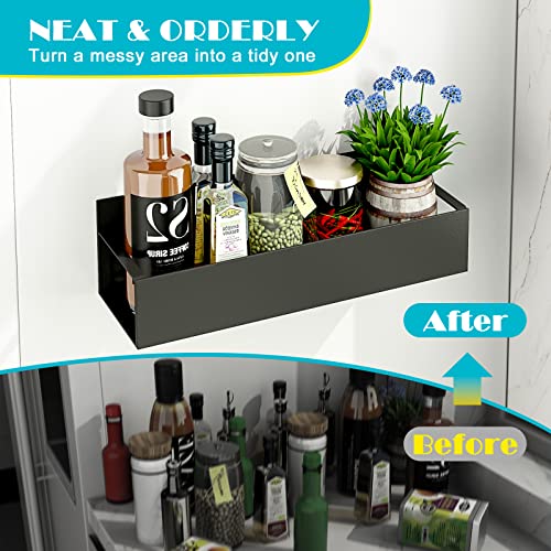  REALINN Magnetic Spice Rack Organizer, [4 Pack] Moveable Fridge Spice Shelves, Space Saver For Refrigerator And Microwave Oven, Metal Refrigerator Shelf, Black