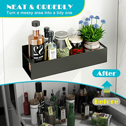  REALINN Magnetic Spice Rack Organizer, [4 Pack] Moveable Fridge Spice Shelves, Space Saver For Refrigerator And Microwave Oven, Metal Refrigerator Shelf, Black