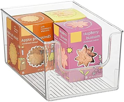  Modern Plastic Open Front Dip Storage Organizer Bin Basket For Kitchen Organization - Shelf, Cubby, Cabinet, And Pantry Organizing Decor - Ligne Collection - Clear