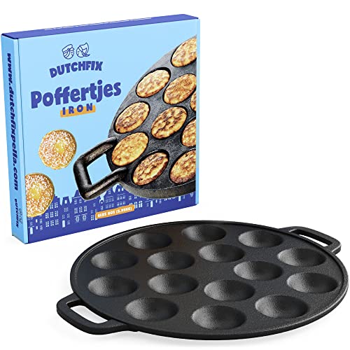  Poffertjes Pan – 15-Hole Cast Iron Poffertjes Pan – Non-Stick Mini Pancake Pan – Mini Biscuit Pan – Cast Iron Mini Muffin Pan