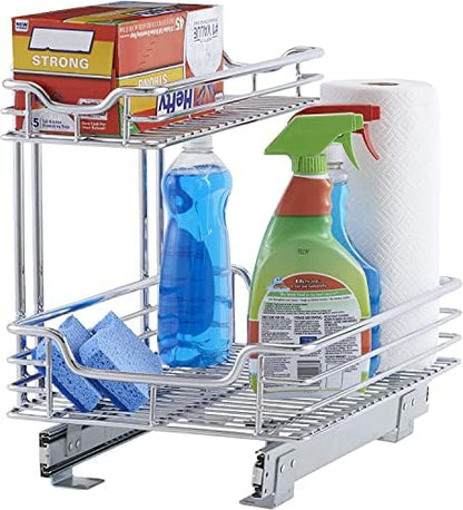  2 Tier Sliding Cabinet Organizer, Easy Glide Cabinet Shelf Organizer C4262-1