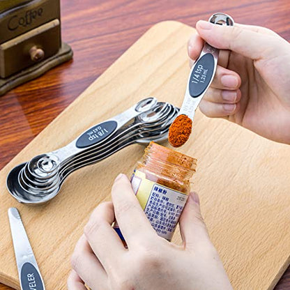  Measuring Spoons 18/8 Stainless Steel Measuring Spoons Set Of 7 Piece With 1 Leveler Dry And Liquid Ingredients (Dual Sided)