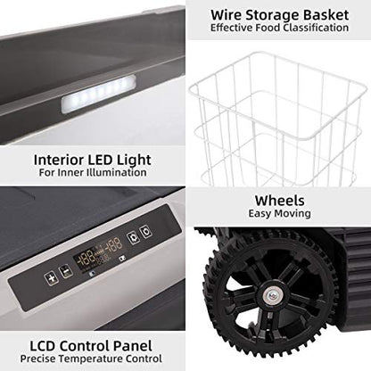  Dual Temperature Control TWW75 Portable Refrigerator 80 Quart(75 Liter) Compact Fridge Mini Freezer For Travel,Camping,Fishing, Outdoor -12/24V DC