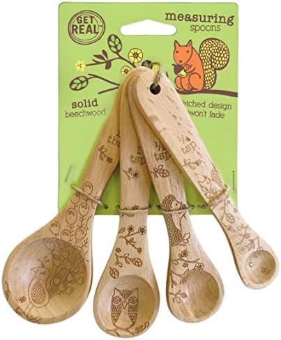  Laser Etched Beechwood Measuring Spoons | Set Of 4 | Honey Bee Design | Natural Wooden Measuring Spoons Set | Cute & Functional Kitchen Tools