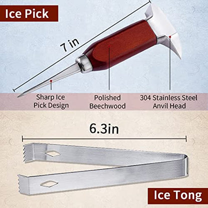  Ice Pick - 7 Inch Stainless Steel Ice Crusher With Wood Handle, Japanese Style Ice Chipper Dual-action Ice Chisel Ideal For Bars And Home