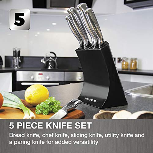Morphy Richards Accents Knife Block, Satin, Stainless Steel Finish, 5 Piece, Std, Translucent Black