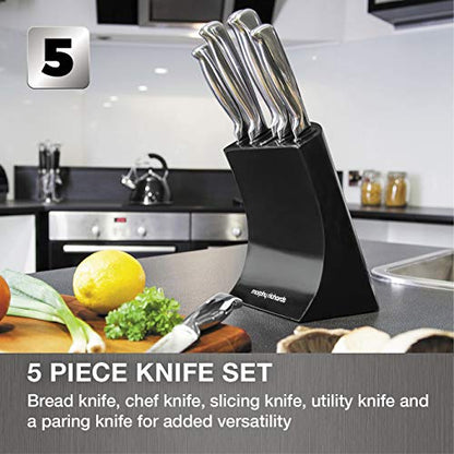 Morphy Richards Accents Knife Block, Satin, Stainless Steel Finish, 5 Piece, Std, Translucent Black