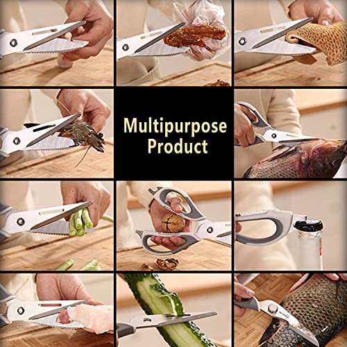  Kitchen Scissors Multipurpose Scissors For Meat, Vegetables & Herbs - Stainless Steel Sharp Utility Food Scissors With Magnetic Sheath Removable Cooking Scissors Chicken(Grey)