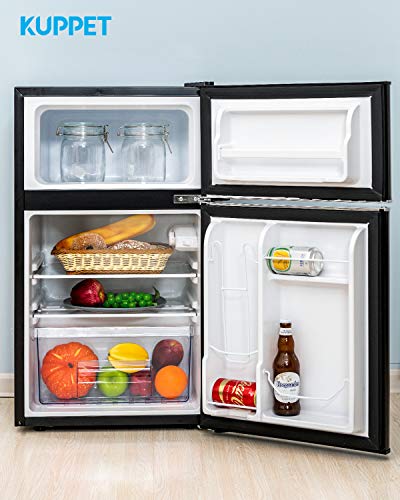  Retro Mini Refrigerator 2-Door Compact Refrigerator For Dorm, Garage, Camper, Basement Or Office, 3.2 Cu.Ft (Black)