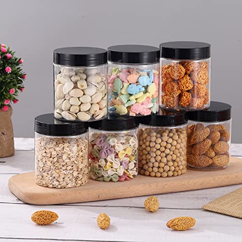  8OZ 32PCS Plastic Jars With Lids Empty Slime Cosmetics Containers Clear Gift Food Jars Round PET Cream Jars With Black Lids Pen Labels For Kitchen Storage Spices Dry Food Body Butter Slime Making