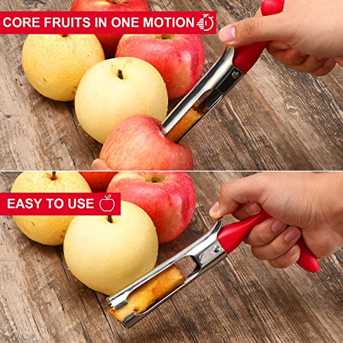  Premium Apple Corer Tool - Easy To Use And Clean - Sturdy Apple Core Remover With Sharp Serrature - Stainless Steel Corers For Apple And Pear - Core Fruits With Ease(Red)