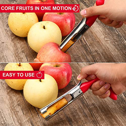  Premium Apple Corer Tool - Easy To Use And Clean - Sturdy Apple Core Remover With Sharp Serrature - Stainless Steel Corers For Apple And Pear - Core Fruits With Ease(Red)