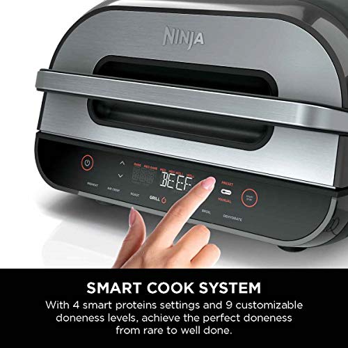 Ninja FG551 Foodi Smart XL 6-in-1 Indoor Grill With Air Fry, Roast, Bake, Broil & Dehydrate, Smart Thermometer, Black/Silver