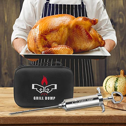  Rill Bump Meat Injector Syringe Kit With 3 Professional Marinade Injector Needles And Travel Case For BBQ Grill Smoker, Turkey And Brisket; 2-oz Large Capacity, Both Paper User Manual And E-Book