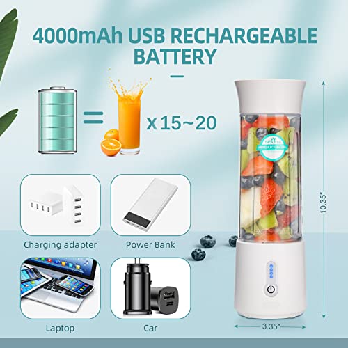  Portable Blender For Shakes And Smoothies,17oz Personal Size Blender With USB Rechargeable And 6 Blades, Fruit Veggie Fresh Juicer Mini Portable Blender Cup For Travel Sports Kitchen (White)