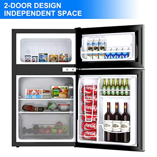  3.2 Cu.FT Mini Fridge With Freezer, Dual Door Refrigerator With Adjustable Temperature & Removable Glass Shelves, Mini Fridge For Dorm, Office, Bedroom, Kitchen(Grey)