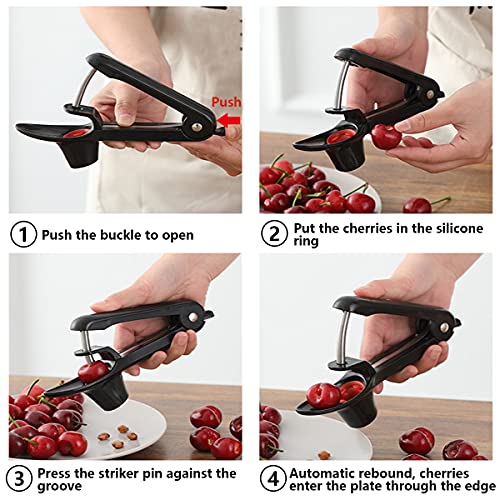  Cherry Pitter Tool, Cherry Pit Remover Tool, Cherry Picker, Fruit Core Remover Design For Make Delicious Cherries Dishes And Cocktail Cherries (Black)