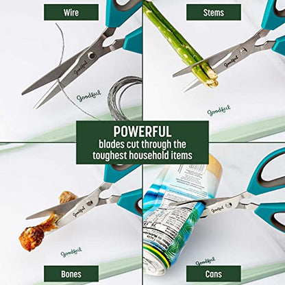  All Purpose Kitchen Shears, Heavy Duty Stainless Steel Scissors, Comfort Grip, Micro-Serrated