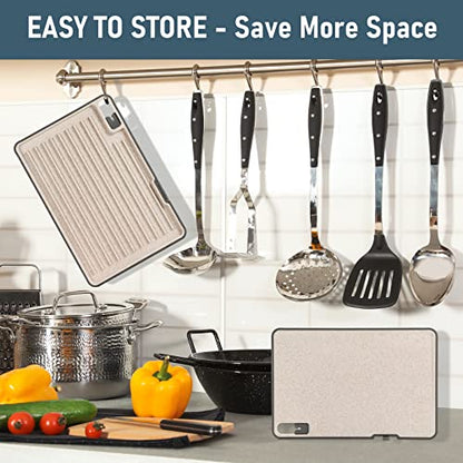  Plastic Cutting Boards For Kitchen With Ridge, Multifunctional Non Slip Upright Chopping Board With Juice Groove And Build In Sharpener Grater