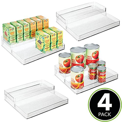  Plastic Kitchen Food Storage Organizer Shelves, Spice Rack Holder For Cabinet, Cupboard, Countertop, Pantry - Holds Jars, Baking Supplies, Canned Food - 2 Levels - 4 Pack - Clear