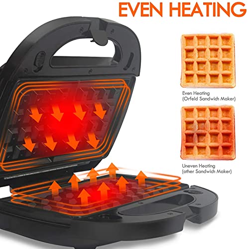  Sandwich Maker, Panini Press Grill, 750W 3 In 1 Detachable Non-Stick Coating, LED Indicator Lights