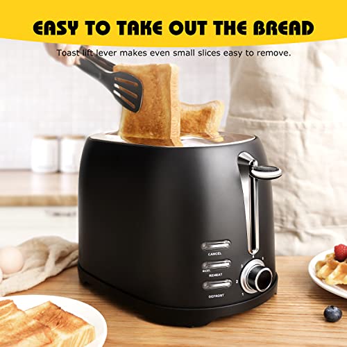  2 Slice Toaster With Bagel, Cancel, Defrost Function,Retro Extra-Wide Slot Stainless Steel Toaster, Removable Tray,7 Bread Shade Settings,Black