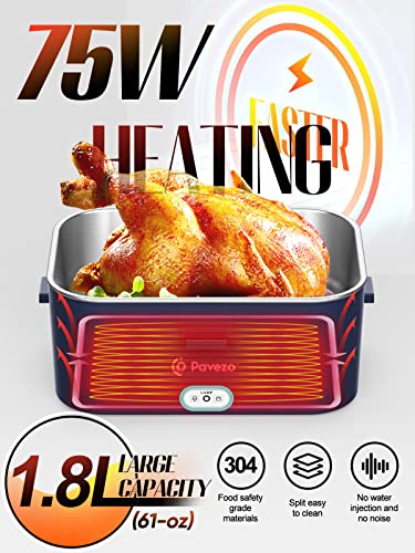  Electric Lunch Box [Faster-75W, Large-1.8L] Food Heated Lunch Box, 12V/24V/110V Food Warmer Lunch Box For Car Truck Home, With Airtight Lid, SS Container, Fork Spoon, Carry Bag