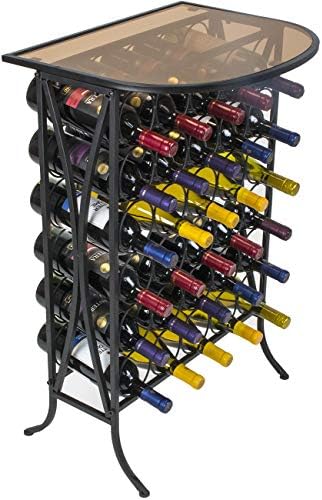  Wine Rack Stand Bordeaux Chateau Style With Glass Table Top - Holds 18 Bottles Of Your Favorite Wine - Elegant Looking French Style Wine Rack To Compliment Any Space (Wine Stand - 18 Bottles).