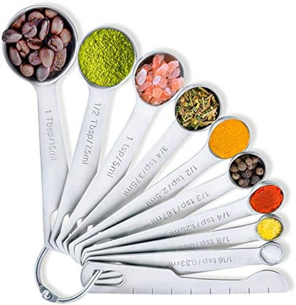  - 9 Measuring Spoons, Heavy Duty 18/8 Premium Stainless Steel Measuring Spoons Set, Spoons With US And Metric Measurements , Set Of 9 + Leveler, Measuring Tools For Dry And Liquid Ingredients