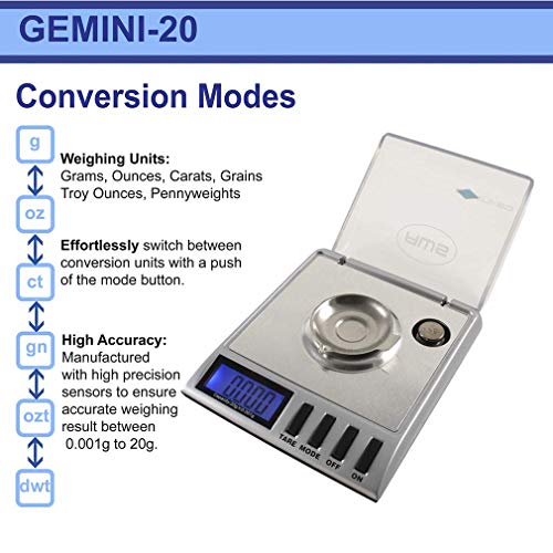  - Gemini 20 - Portable Precision Digital Milligram Scale 20g X 0.001g (Silver)