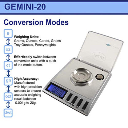  - Gemini 20 - Portable Precision Digital Milligram Scale 20g X 0.001g (Silver)