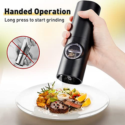  ULEX Electric Pepper Grinder Or Salt Mill, Battery Powered Pepper Mill With 5 Level Adjustable Coarseness, LED Light, One Handed Operation Salt And Pepper Grinder For Kitchen, Restaurant And BBQ