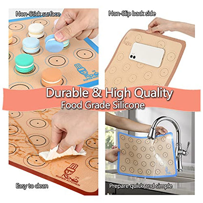  Baking Mat Macaron - Set Of 3 (2 Half Sheet Liners And 1 Quarter Sheet), Non Stick Silicon Cookie Oven Liner For Macaroons, Bake Pans, Pizza, Toaster, Cake And Bread Making (Red,Blue,Gray)