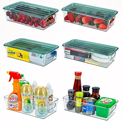  Set Of 6 Refrigerator Organizer Bins, Pantry Organization And Storage Bins, Fridge Organizers With Cutout Handles, Clear Plastic Storage Bins For Pantry - BPA Free Kitchen Organizers