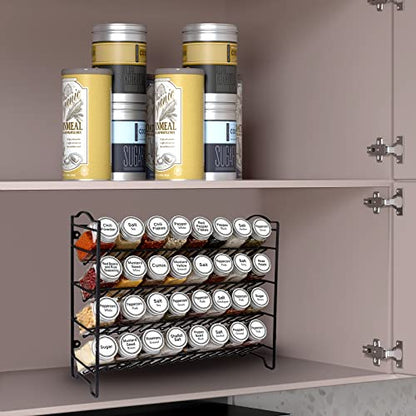  SWOMMOLY Spice Rack Organizer With 32 Empty Square Glass Spice Jars, 386 White Spice Labels With Chalk Marker And Funnel Complete Set, Seasoning Organizer For Countertop, Cabinet Or Wall Mount