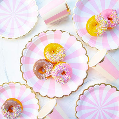  Pink And Gold Foil Party Supplies Set - 90PCS (Serves 30 Guests) Disposable Dinner Dessert Paper Plates 9oz Cups Baby Girl Boy Shower Gender Reveal Bridal Shower Birthday Wedding Party Decoration