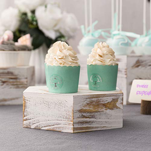  Shabby Whitewashed Wood Hexagonal Display Riser Stands For Cakes, Cupcakes, Desserts And Merchandise, Set Of 3